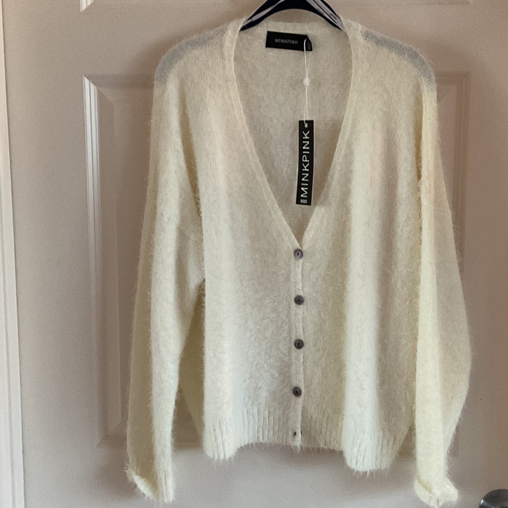 MINKPINK Soft Fluffy Cream Cardigan